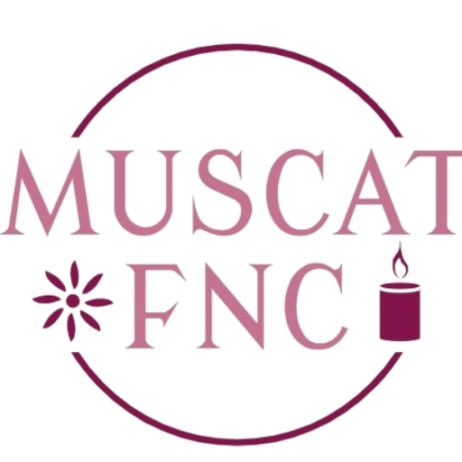 Muscat FNC logo in pink color, representing the Muscat flower and candle eCommerce store