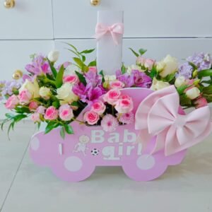 Baby girl flower stand with matthiola, spray roses, and lisianthus – MuscatFnC