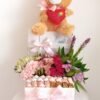 Medium flower box with carnations, spray roses, teddy bear, and chocolate – MuscatFnC